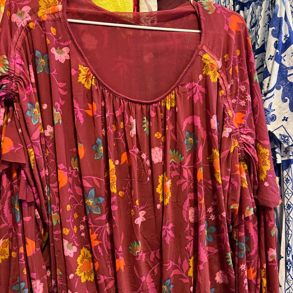 Free People Wildflower Honey Pink Floral Ruffle Blouse - Picture 4 of 5
